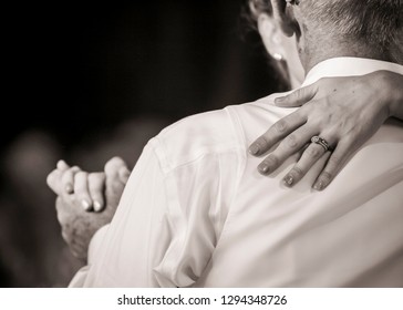 Father And Daughter, Dance, Wedding Day, Hands Embraced, Black And White Background, Love