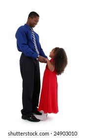 FAther And Daughter Dancing Over White.