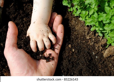 father and daughter hands play with soil in the garden
 - Powered by Shutterstock