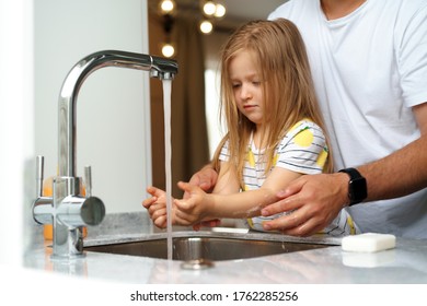 Father Daughter Washing Their Hands Above Stock Photo 1762285256 ...