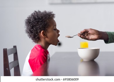 father feeding his adorable little african-american son
