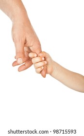 Father giving hand to a child isolated on white background
