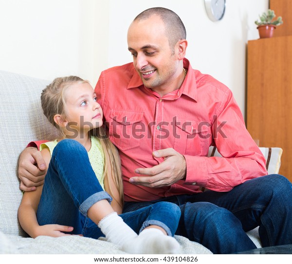 Father Lecturing His Cute Little Daughter Stock Photo 439104826 ...