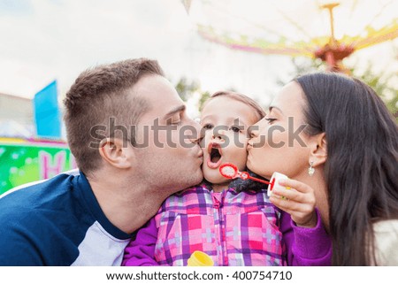 Similar – Image, Stock Photo Happy child with pink shirt in the garden