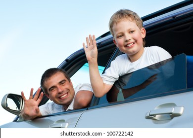 Father And Son In  The Car