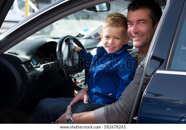 Father with son in
car