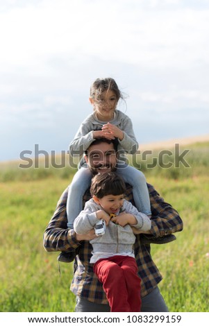 Family totem play outfoor happy in spring