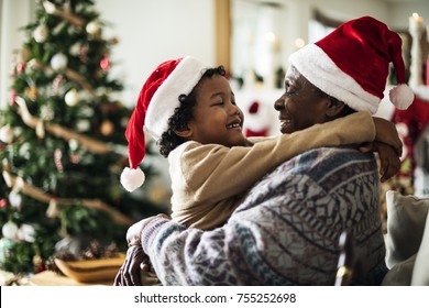 Father and son are enjoying Christmas holiday
