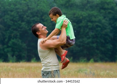 Father and son having a great time outdoors