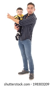 Father And Son Hispanic On A White Background