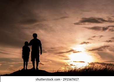 Father And Son Looking For Future,  Silhouette Concept