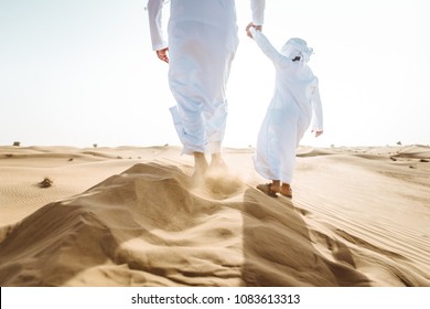 Father and son spending time in the desert
