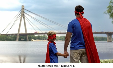 Father Son Wearing Funny Superhero Costumes Stock Photo 1318067543 ...