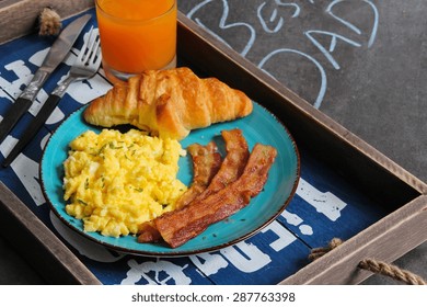 Fathers Day Breakfast Egg And Bacon, Selective Focus