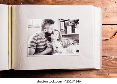Fathers day composition. Photo album, black-and-white picture.