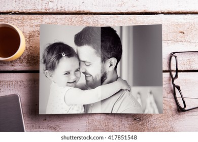 Fathers Day Composition. Picture Of Father Holding His Daughter