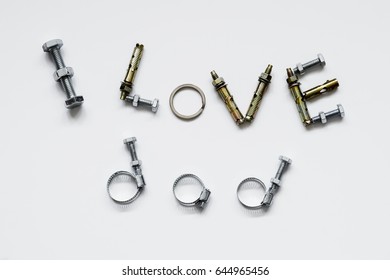 Fathers day concept - I Love Dad texts with bolts and nuts - Powered by Shutterstock