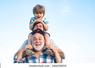 Fathers day. Father and son with grandfather - Men generation