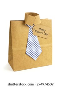 Fathers Day Handmade Shirt And Tie Gift Bag With Greeting Card On A White Background