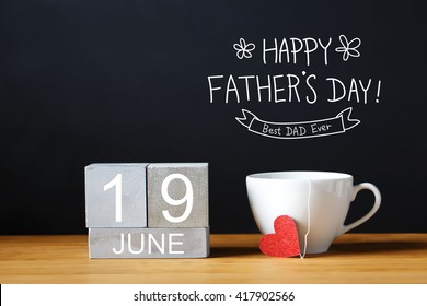 Fathers Day Message With Coffee Cup With Wooden Blocks