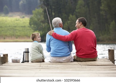 Father,son And Grandfather Fishing
