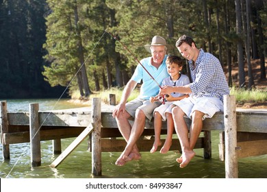 Father,son And Grandson Fishing Together