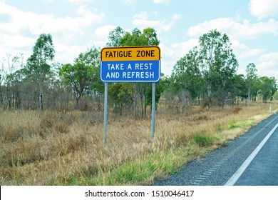A fatigue zone sign warning highway drivers to take a rest and refresh
