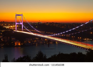 Fatih Sultan Mehmet Bridge at evening