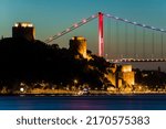 Fatih Sultan Mehmet Bridge and Rumeli Fortress Night Photo, Cengelkoy Uskudar, Istanbul Turkey