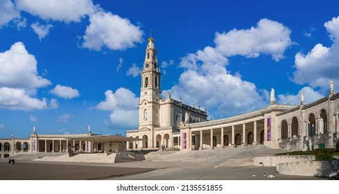 Fatima, Portugal - November 13 2022 - People Passing The Square In Front Of The Basilica Of Our Lady Of The Rosary Of Fatima