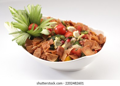 Fattoush Is Traditional Lebanese Bread Salad. Top View