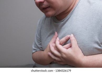 A Fatty Man With Severe Heartache, Suffering From Chest Pain, Heart Attack