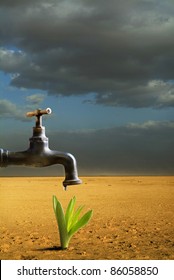 Faucet With Drop Of Water In The Desert