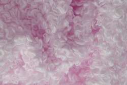 Faux Fur In Pale Pink Color. Imitation Of Karakul Lamb Skin. Known As Fleecy Fabric, Which Resembles Animal Fur In Appearance And Warmth.