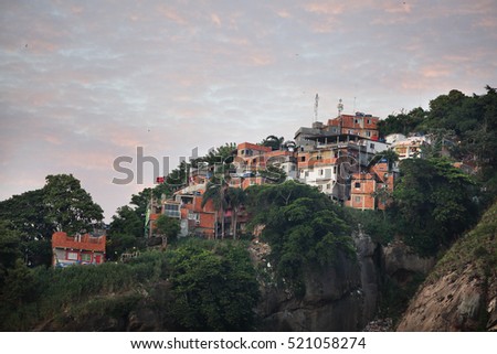 Favela, Brazilian slum on a hillside in Copacabana, Rio de Janeiro.