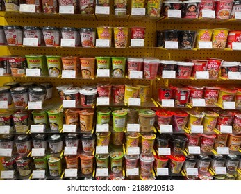 Favourite Various Foreign Cup Noodles On The Indonesian Supermarket Shelf, Taken On Early August 2022 Using Handheld