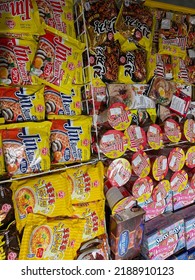 Favourite Various Foreign Noodles On The Indonesian Supermarket Shelf, Taken On Early August 2022 Using Handheld