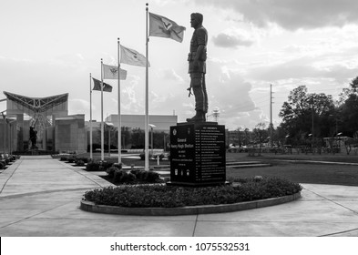 FAYETEVILLE, NC - Janurary 12, 2012: General Shelton Monument & Iron Mike Statue At ASOM Dedicated To WWII Soldiers GEN Shelton Previous Fort Bragg Commander