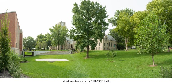 Fayette, MO / United States Of America - September 15th, 2020 : Panoramic View Of Central Methodist University Campus, With Lots Of Green Space And Large Trees. Landscaped University Campus, No People