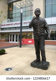 Fayetteville, Arkansas / USA - October 26, 2018: Statue Of Frank Broyles Outside The University Of Arkansas Football Stadium (Frank Broyles Athletic Center).