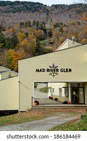 Fayston, VT, USA - October 11, 2013: Pumpkins Decorate The Main Entrance Of The Mad River Glen Ski Area On This Fine Autumn Morning.