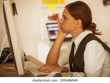 FBI Female Working Agent In Her Office. 