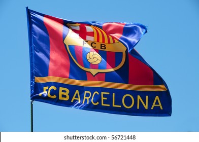 The FC Barcelona Flag Waving On The Wind