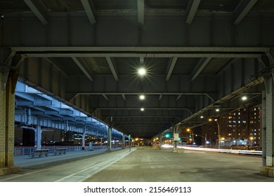 FDR underpass at night in Lower East Side Manhattan. 