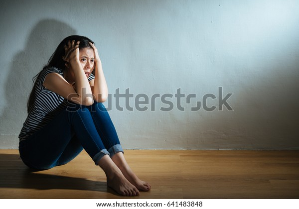 Fear Sadness Victim Girl Sitting On Stock Photo (Edit Now) 641483848