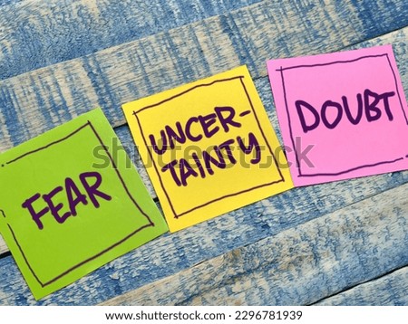 Fear uncertainty and doubt, text words typography written on paper, life and business motivational inspirational concept