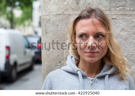 fears, scared woman on the street
