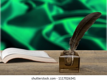 Feather Pen Black Inkwell On Desk Stock Photo 1117026341 | Shutterstock