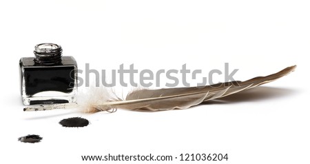 Feather pen set of abstract colour. Isolated on a white background.