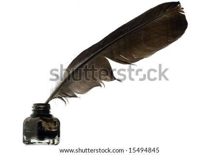 Feather Quill Ink Bottle On White Stock Photo (Edit Now) 15494845 ...